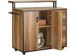 KNL02-PF, Isola Da Cucina/Carrello Da Cucina Con Piano Di Lavoro, Ante E Cassetti, Su Rotelle, Marrone