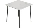 Tavolo Da Pranzo Con Piano In Marmo - Quadrato - 80X80X76 Cm - Gambe In Alluminio - Moderno E Minimalista - Per 4 Persone - Bianco Lucido