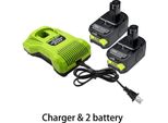 Compatibile Con Ryobi One+ 18V, Set Di Batterie P108, 2 Batterie Li-Ion Da 6Ah + Caricabatterie, Adatto Per P104 P107 RB18L50 RB18L20