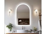 Specchio Da Bagno A Led - Specchio Curvo Senza Cornice - 60×90 Cm - Formato Verticale - Retroilluminato - Antiappannamento Con Orologio E Temperatura - Bianco Opaco