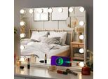Specchio Da Trucco Hollywood Con Illuminazione, 15 Led Dimmerabili, 3 Colori Di Luce, Luminosità Regolabile, Porta Di Ricarica USB-C, 58×46 Cm, Blu