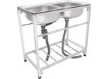 Lavello Da Cucina Commerciale In Acciaio Inox, Doppia Vasca Con Aperture Per Il Troppopieno, Regolabile In Altezza, Ripiano Aggiuntivo Per Ristoranti