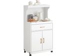 FSB12-W, Mobile Per Microonde/Carrello Da Cucina Su Rotelle, 2 Ripiani, 2 Ante, 1 Cassetto, Bianco