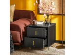 FBT115, Comodino Con 2 Cassetti In Nero, Tavolino Per Letto A Cassettone