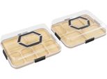 Tagliere Di Salumi E Formaggi - Set Di 2 Con Coperchio - 6 Scomparti - Bambù E Acrilico - 35,3×28,3 Cm - Rettangolare - Blu