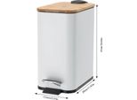 Cestino A Pedale - Portarifiuti 5 L - Rettangolare - Pedale - Ferro/Plastica/Bambù - Per Bagno E Cucina - Bianco