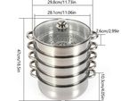 Pentola Per La Cottura A Vapore A 5 Livelli, 30 Cm, Acciaio Inox Con Coperchio In Vetro, Grigio Scuro