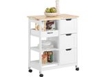 FKW79 Carrello Da Cucina Con Rotelle, Bianco, 2 Ripiani Estraibili E 1 Vassoio