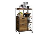 FKW111, Carrello Da Cucina/Carrello Portavivande, 2 Cassetti, 3 Ripiani, Con Rotelle, Marrone