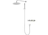 Set Doccia Moderno - Doccia A Pioggia Con Doccetta - Acciaio Inox - Soffione Da 25 Cm - Tubo Flessibile Da 1,5 M - Braccio Doccia Da 40 Cm - Cartuccia In Ceramica - Argento/Grigio Chiaro