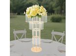 Portafiori Da Matrimonio Con Cristalli - Piedistallo Rotondo A 4 Livelli - Indipendente - 50×90 Cm - Ferro E Acrilico - Rosa Chiaro