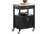 FKW22 Carrello Di Servizio In Legno, Carrello Stretto Da Cucina/Bar Su Rotelle, Nero, Per Cucina, Soggiorno, Sala Da Pranzo E Ufficio
