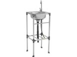 Lavello Freestanding - Monovasca - 42×37×83 Cm - Acciaio Inox - Con Rubinetto, Tubo Di Scarico, Cestello Filtrante - Argento