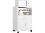 FSB09 Carrello Da Cucina E Microonde, Colore Avorio, Con Rotelle E Ripiano Estraibile