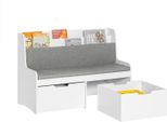 KMB66-W Panca Portaoggetti Per Bambini, Con Libreria, Portagiochi E Scarpiera, Cuscino Di Seduta, Su Rotelle, Color Avorio