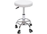 Sgabello Cosmetico, Sgabello Girevole Idraulico Su Rotelle, Sedile Rotondo, Finto Cuoio, Regolabile In Altezza, Bianco
