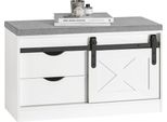 FSR153-W, Panca Per Scarpe Con Seduta, Panca Stretta Con Spazio Di Archiviazione E Porte Scorrevoli, Bianco