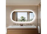 Specchio Da Bagno - Specchio Da Parete Ovale A Led - 120X60 Cm - Senza Nebbia - Altoparlante Bluetooth - Display Digitale - Senza Cornice - Grigio Chiaro