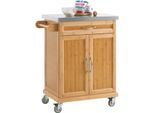 FKW13, Isola Da Cucina Su Rotelle, Carrello Da Cucina Con Piano Di Lavoro, Colore Caffè Chiaro
