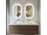 Specchio Da Bagno A Led - Ovale, Da Parete - Antiappannamento - Senza Cornice - Alluminio - 50X80 Cm - Bianco