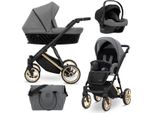 Carrozzina Kunert Ivento Premium 3In1 Grigia Con Struttura Dorata E Caratteristiche Di Comfort