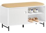 FSR116-W Panca Per Scarpe Con Seduta E Ante Scorrevoli, Bianco, Spazio Per Le Scarpe