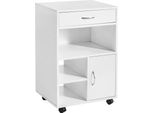 FBT106-W Carrello Per Stampanti, Mobile Da Ufficio Su Rotelle Con Cassetto, Sportello E Scomparti, Bianco