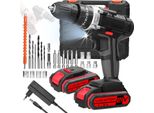 Trapano Avvitatore A Batteria 21V - Set B - 3 In 1 - 25 Impostazioni Di Coppia - Velocità Variabile In Continuo - Rotazione Oraria/Antioraria - Funzione Di Foratura A Percussione - Spina Ue - Nero