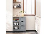 FKW79 Carrello Da Cucina, Grigio, Con Rotelle, 2 Ripiani Estraibili E 1 Vassoio, Per Cucina, Soggiorno E Sala Da Pranzo