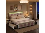 Unboxg Letto Imbottito 140×190 Cm Con 4 Cassetti - Velluto Testata A Led Con 7 Colori, Porta Di Ricarica Usb, Ampio Spazio Di Archiviazione, Robusta Struttura In Metallo - Letto Matrimoniale Moderno