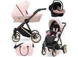 Carrozzina Kunert Ivento Premium 3In1 Rosa Con Struttura E Accessori Dorati