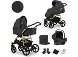 Carrozzina Kunert Mata 3In1 In Antracite/Grafite Con Telaio Dorato - Un Compagno Sicuro E Confortevole Fin Dalla Nascita