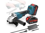 Smerigliatrice Angolare A Batteria - 21V 125 Mm M14 - Motore Brushless - Velocità Variabile - 19500 Giri/Min - 2 Batterie - Blu