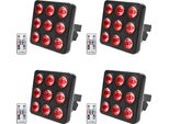 Faretto Par A Led Quadrato - Luce Di Scena Dmx - Confezione Da 4 - 9×10W Led Rgbw - DMX512/RDM 8CH - Controllo Automatico/Sonoro/Remoto - Spina Ue - 30W 90-240V