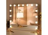 Specchio Da Trucco Hollywood Con Illuminazione, Bianco, 15 Led Dimmerabili, 3 Colori Di Luce, Luminosità Regolabile, Porta Di Ricarica Usb, 58×46 Cm