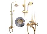 Sistema Doccia Completo, Doccia A Pioggia E Doccetta, Rubinetto, Tubo Flessibile Da 1,5 M, Oro - Ottone, Valvola In Ceramica