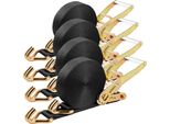 Cinghia Di Ancoraggio - Cricchetto, Doppio Gancio A J - Dimensioni 9 M X 50 Mm - Carico Di Rottura 4.990 Kg - Acciaio Inox - Set Di 4 Pezzi - Nero