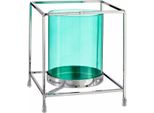 Portacandele Quadrato Blu Argento 14 X 15,5 X 14 Cm Metallo Vetro