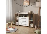 Vicco Fasciatoio Oskar, 143 X 100 Cm Xl Con Cassetti, Bianco/Sonoma