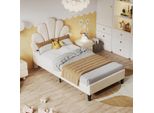 Letto Imbottito Fortuna Lai 90X200Cm Con Testata Regolabile In Altezza E Rete A Doghe, Testata A Forma Di Fiore Letto Singolo Letto Per Bambini E Adulti