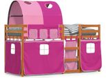 Vidaxl Letto A Castello Con Tende Rosa 75X190 Cm In Legno Di Pino Massiccio