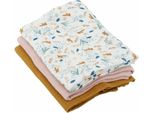 Set Of 3 Bamboo Swaddles - Domiva - 1 Printed + 2 Plain - Caramel Pink - 60X60 Cm