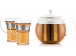 Teiera French Press - Bodum - Assam Set - 1,0 L Con Filtro In Acciaio Inox, Coperchio In Plastica + 2 Tazze In Vetro Con Manico In Acciaio Inox Da 0,35 L