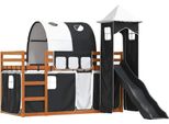 Vidaxl Letto A Castello Con Scivolo E Tende Bianco E Nero 90X200 Cm