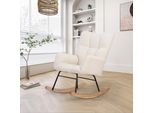 Cdglobal Poltrona A Dondolo, Poltrona A Dondolo Con Look Berbero In Pile, Bracciolo, Poltrona Ergonomica Con Guide In Legno, Poltrona Reclinabile Per Soggiorno, Camera Da Letto, Beige