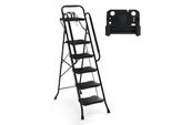 Costway Scala A 5 Gradini Pieghevole, Scala A Gradini Fino A 150 Kg Con Vassoio Porta Attrezzi, Pedali Antiscivolo, Pedane E Corrimano, Scala A Gradini Pieghevole Portatile