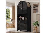 Armadio Ad Arco Alto Sweiko Con Cassetti E Ante, Porta Ad Arco Alta Indipendente Per Cucina E Soggiorno, Scaffali Neri Ad Arco Con Area Espositiva Aperta