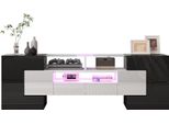 Sweiko Elegante Mobile Tv, Lavagna. Bianco Lucido, 145 Cm, Illuminazione A Led, Mobili Per Il Soggiorno. Design Moderno. Elegante Superficie In Vetro.