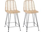Vidaxl Sgabello Da Bar 2 Pezzi Naturale 44,5 X 54,5 X 97,5 Cm Rattan E Ferro