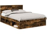 Vidaxl Struttura Letto In Rovere Affumicato 135 X 190 Cm In Legno Di Pino Massiccio